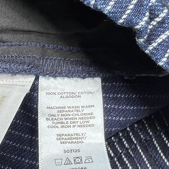 LOFT Shorts Women’s Size Medium Blue White Stripe Heavy Denim Drawstring Pocket - Picture 12 of 13